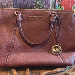 Michael Kors Burnt Sienna Leather Satchel with MK Charm